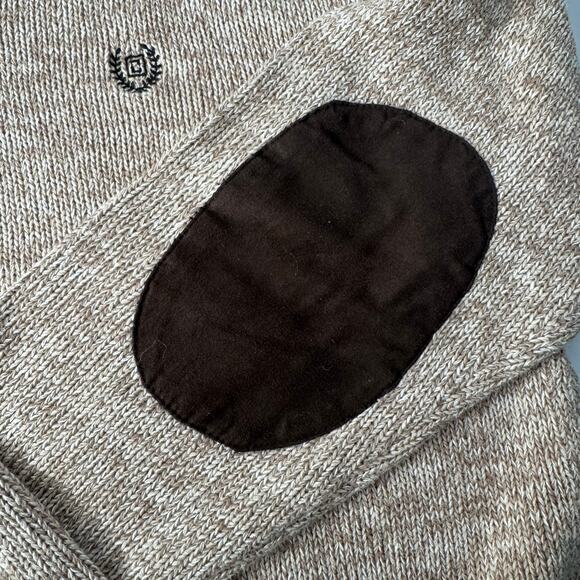 Ralph Lauren Chaps Sweater Mens Large Tan Henley Mock Neck Elbow Patch Knit - Picture 5 of 7